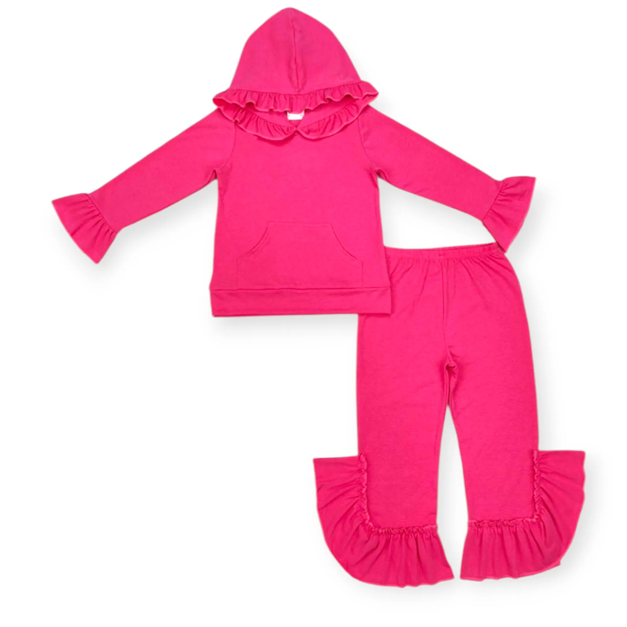 hooded ruffle trim cotton jogger