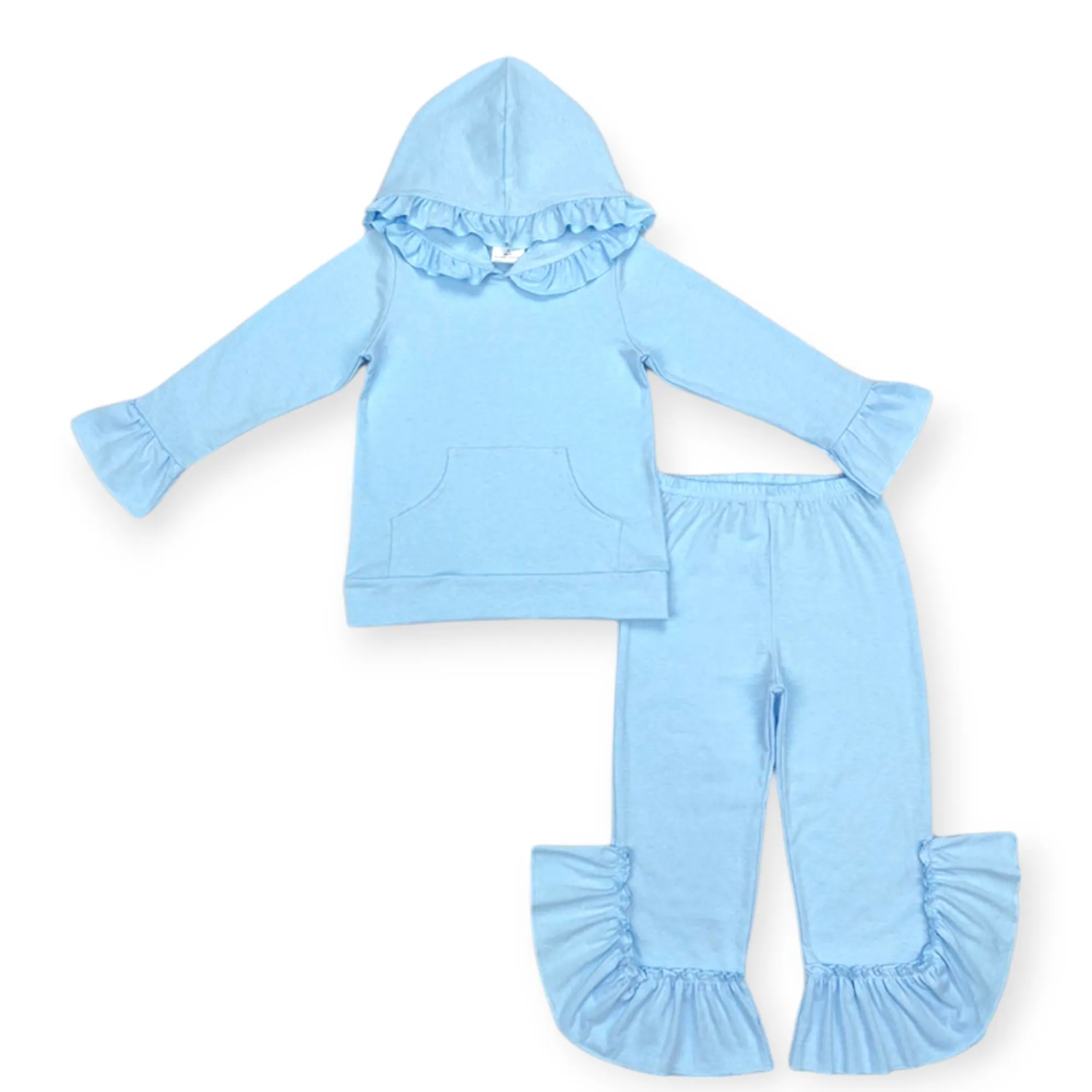 hooded ruffle trim cotton jogger