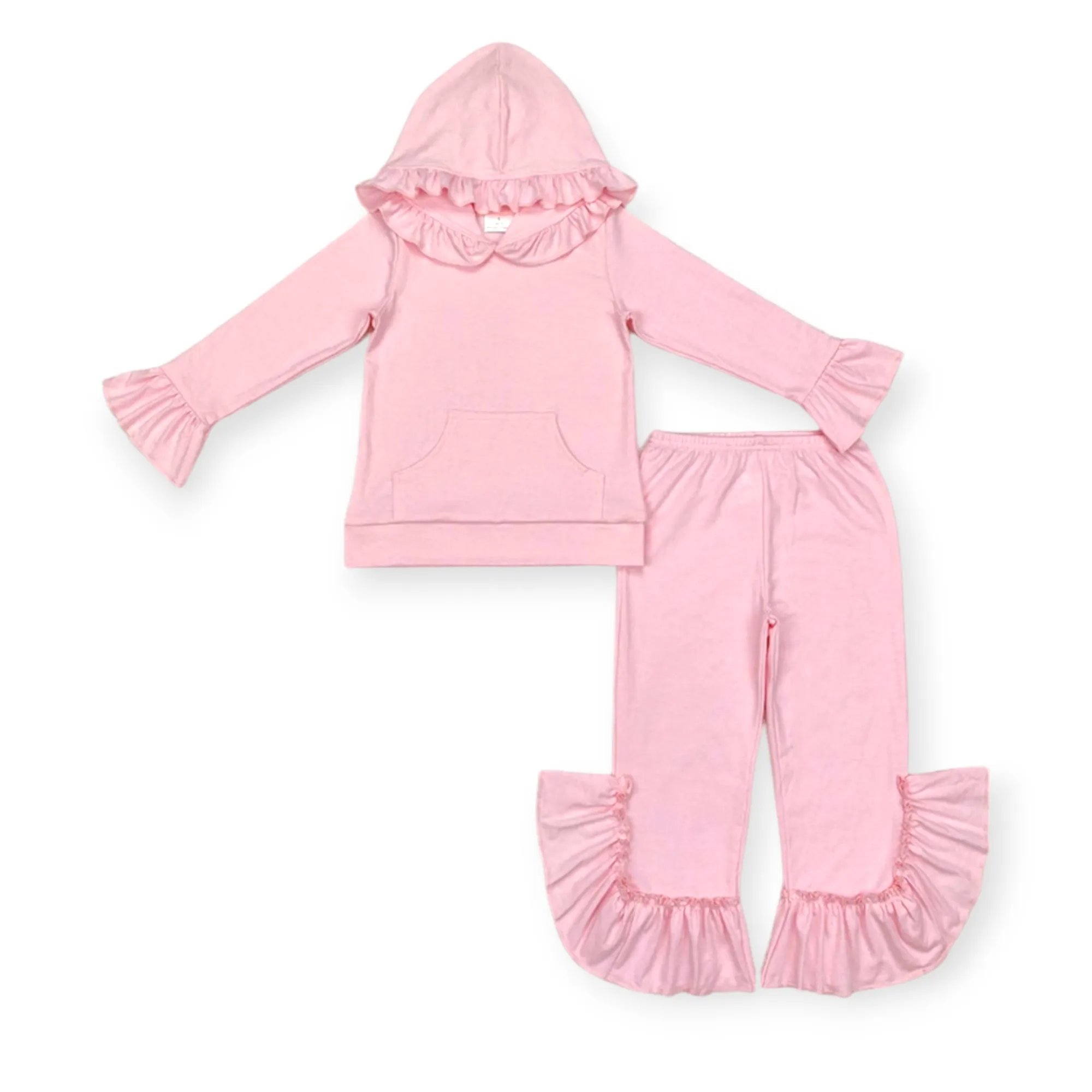 hooded ruffle trim cotton jogger