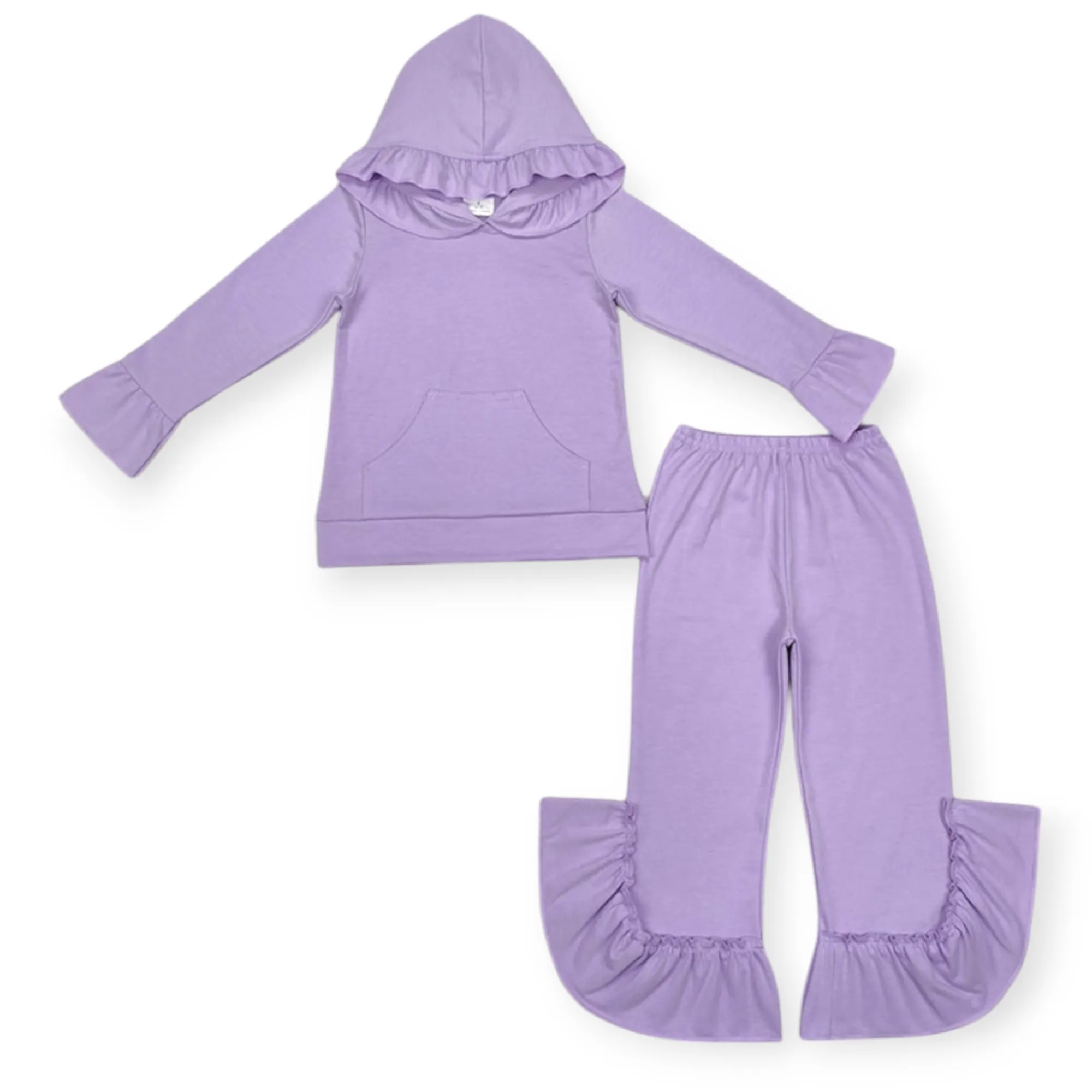 hooded ruffle trim cotton jogger