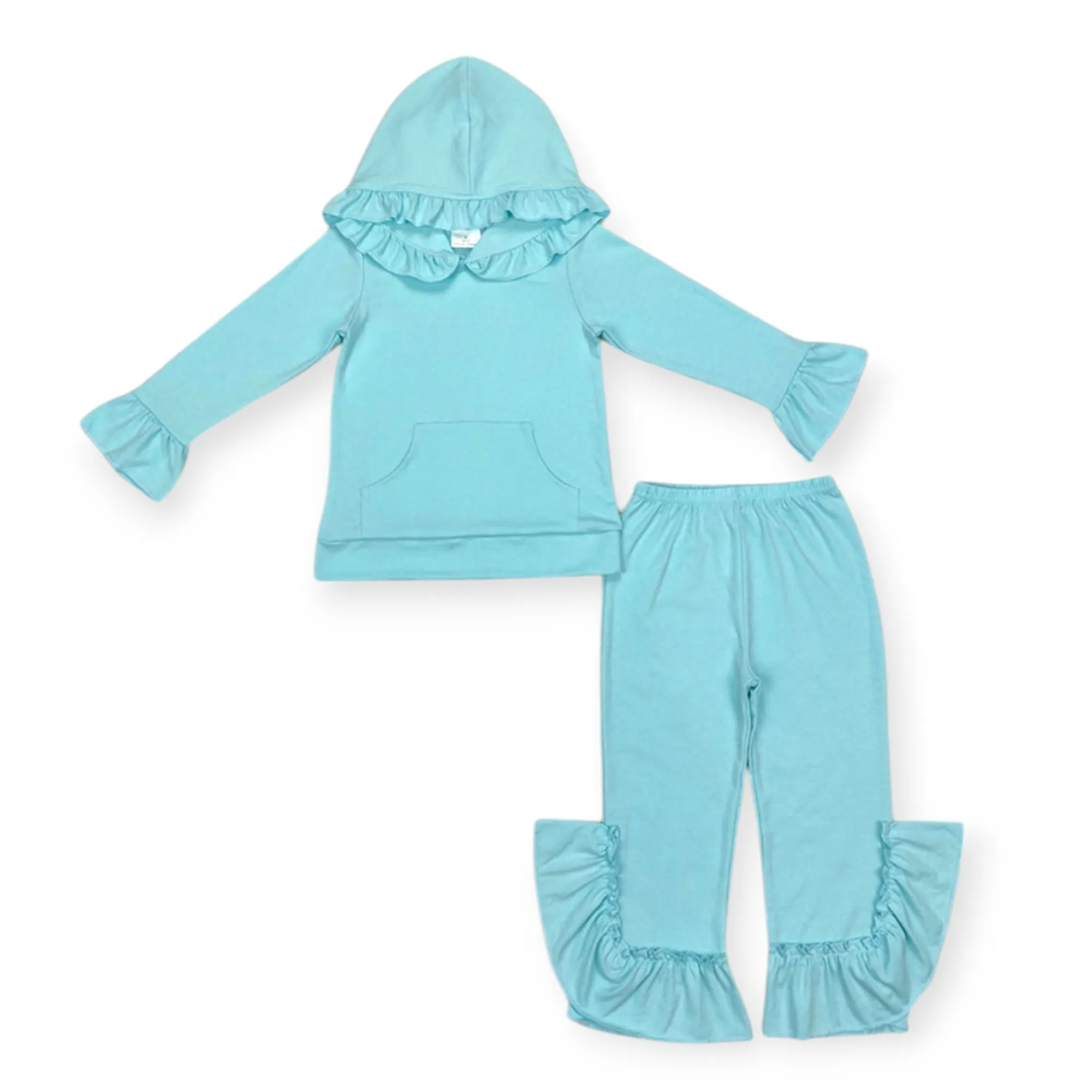 hooded ruffle trim cotton jogger
