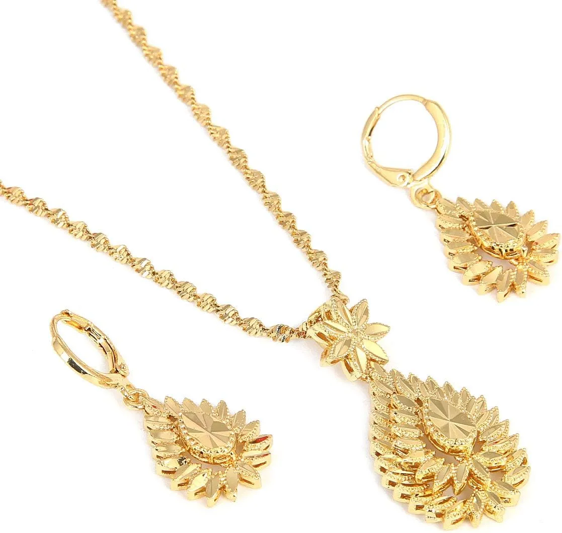 Huangshanshan Ethiopian African Wedding Party Jewelry Set Pendant Necklace Earrings Eritrea Habesha Women Jewelry