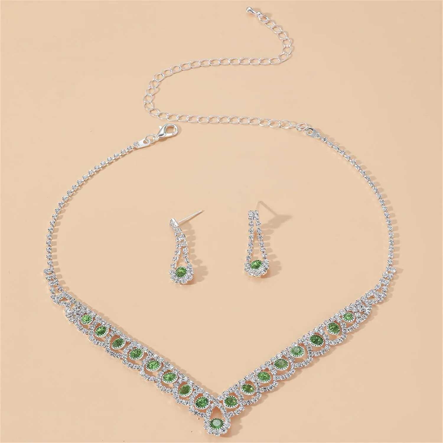HUASAI Silver Jewelry Set Wedding Jewelry Sets for Brides Bridesmaid Crystal Necklace and Earrings Set Formal Prom Accessories for Wedding Day Costume Jewelry for Women