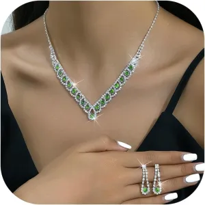 HUASAI Silver Jewelry Set Wedding Jewelry Sets for Brides Bridesmaid Crystal Necklace and Earrings Set Formal Prom Accessories for Wedding Day Costume Jewelry for Women
