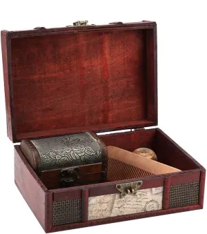 HURRISE Vintage Wooden Storage Box Small Size Jewelry Organizer Book Retro Storage Box Vintage Decorative Wooden Jewelry Box Jewelry Treasure Chest(Stamp with lock)
