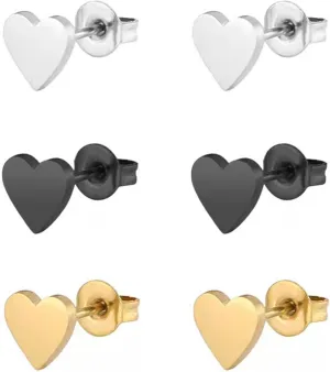 Hypoallergenic 925 Sterling Silver Stud Earrings, Dainty Simple Heart Earrings for Women
