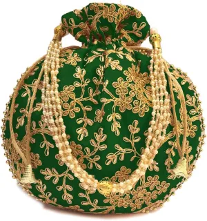 IGH Ethnic Potli Bag Ladies Handbag Batwa Pearls Handle Clutch Purse for Bridal Women