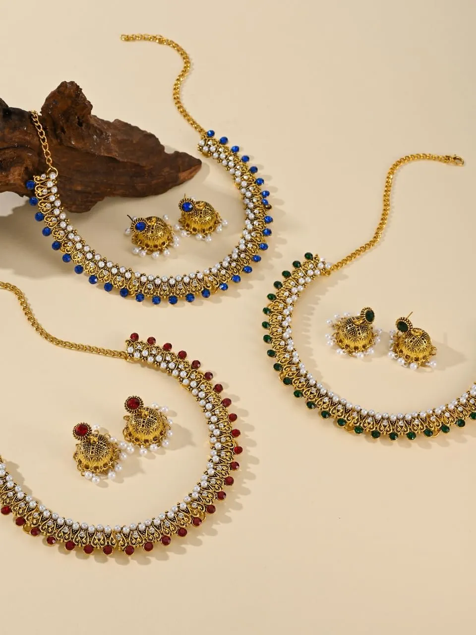 Indian Jewelry Sets for Women Jhumka Necklace Oxidized Choker Chain Earrings Silver Kundan Jewelry Sets
