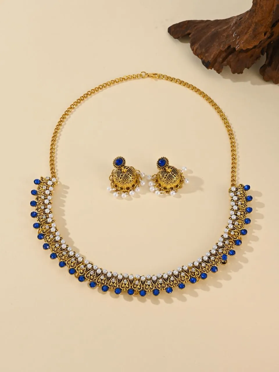 Indian Jewelry Sets for Women Jhumka Necklace Oxidized Choker Chain Earrings Silver Kundan Jewelry Sets