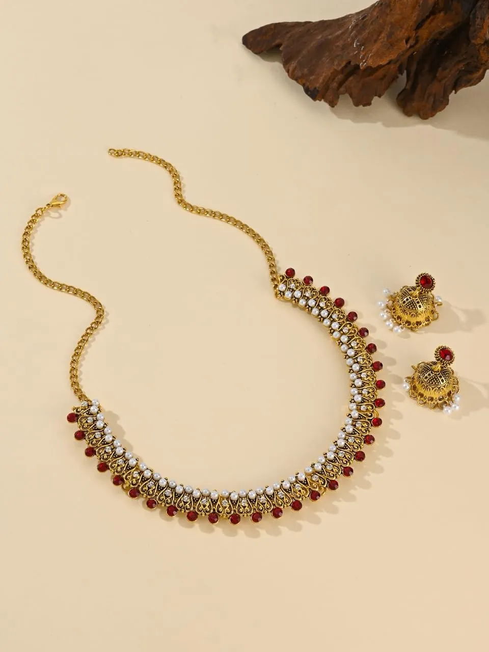 Indian Jewelry Sets for Women Jhumka Necklace Oxidized Choker Chain Earrings Silver Kundan Jewelry Sets