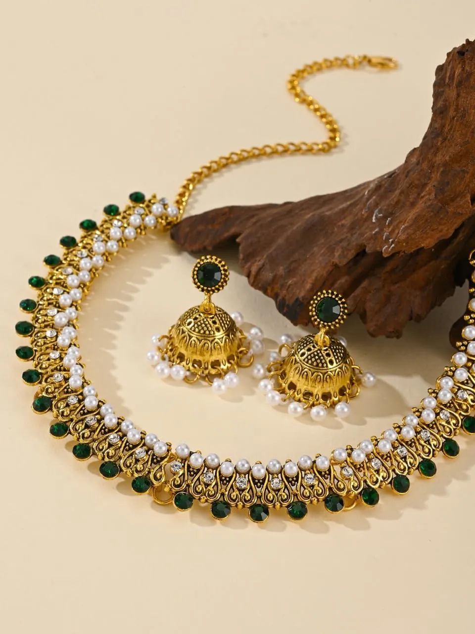 Indian Jewelry Sets for Women Jhumka Necklace Oxidized Choker Chain Earrings Silver Kundan Jewelry Sets