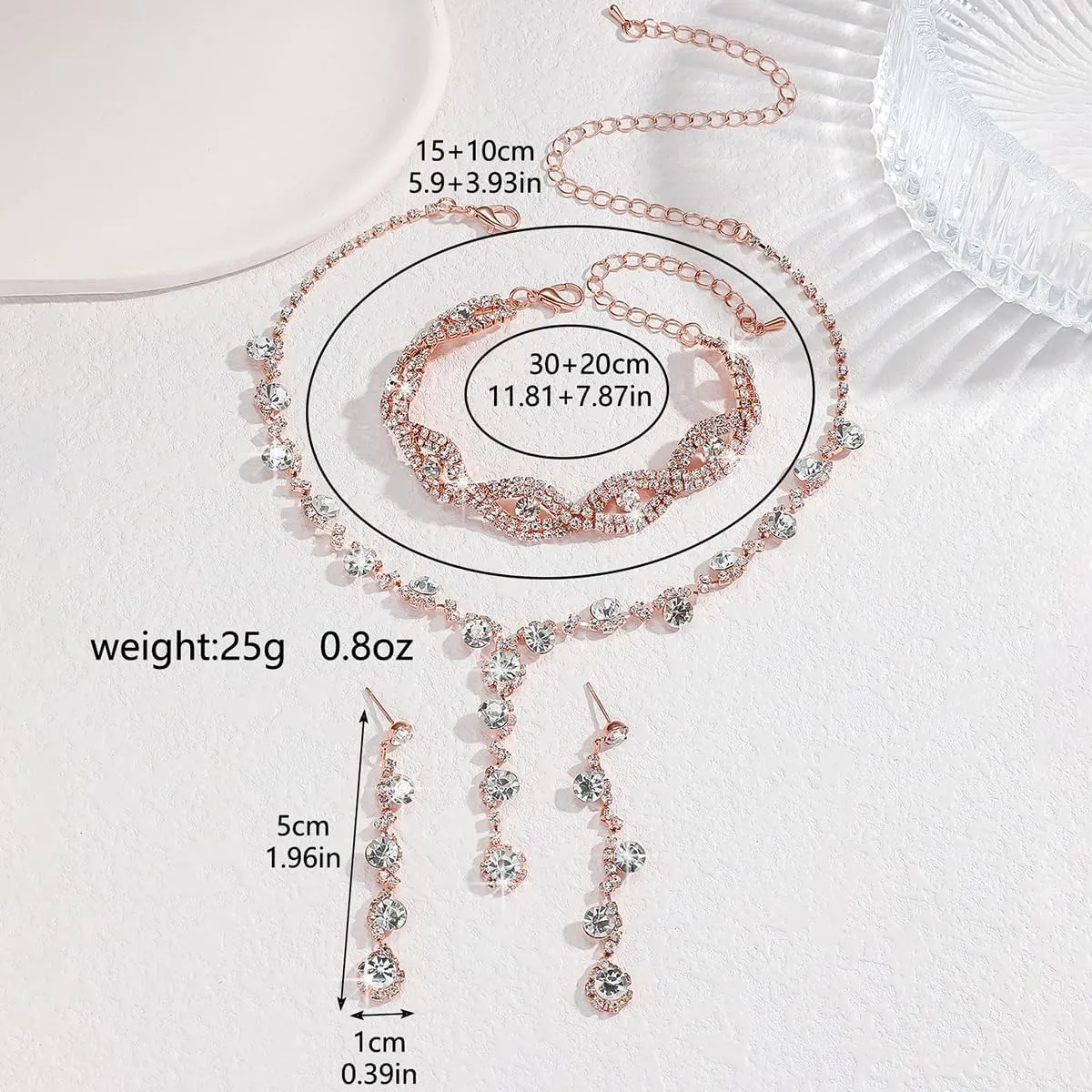 INENIMARTJ Prom Jewelry Sets Silver Jewelry Set for Brides Bridesmaid Elegant Crystal Prom Earrings Necklace Bracelet Set Bridal Wedding Prom Dresses Costume Jewelry for Women
