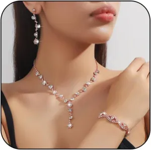 INENIMARTJ Prom Jewelry Sets Silver Jewelry Set for Brides Bridesmaid Elegant Crystal Prom Earrings Necklace Bracelet Set Bridal Wedding Prom Dresses Costume Jewelry for Women