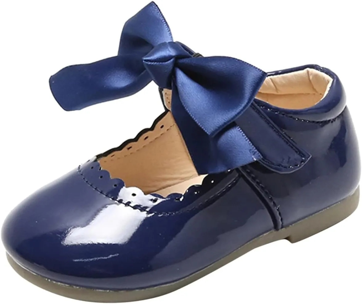Infant Girls Wedding Dress Shoes Bow Ballet Mary Jane lats Newborn First Rain Boots for Girls Size 13 Or 1