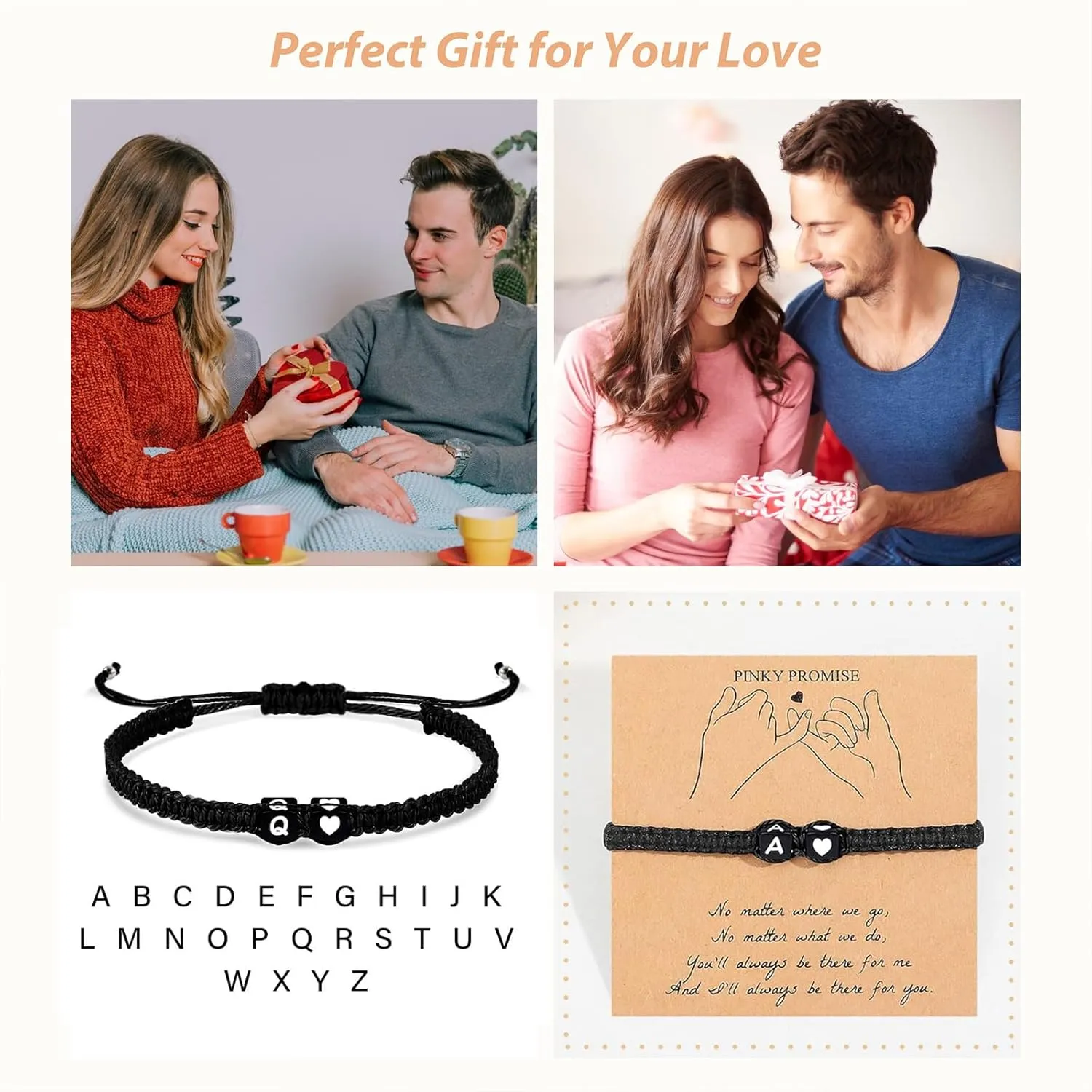 Initial Bracelet for Men Women Letter Charm Couples Bracelets Handmade Gift for Bf and Gf Custom Personal Jewelry Bracelet Birthday Anniversary Gifts for Men Women
