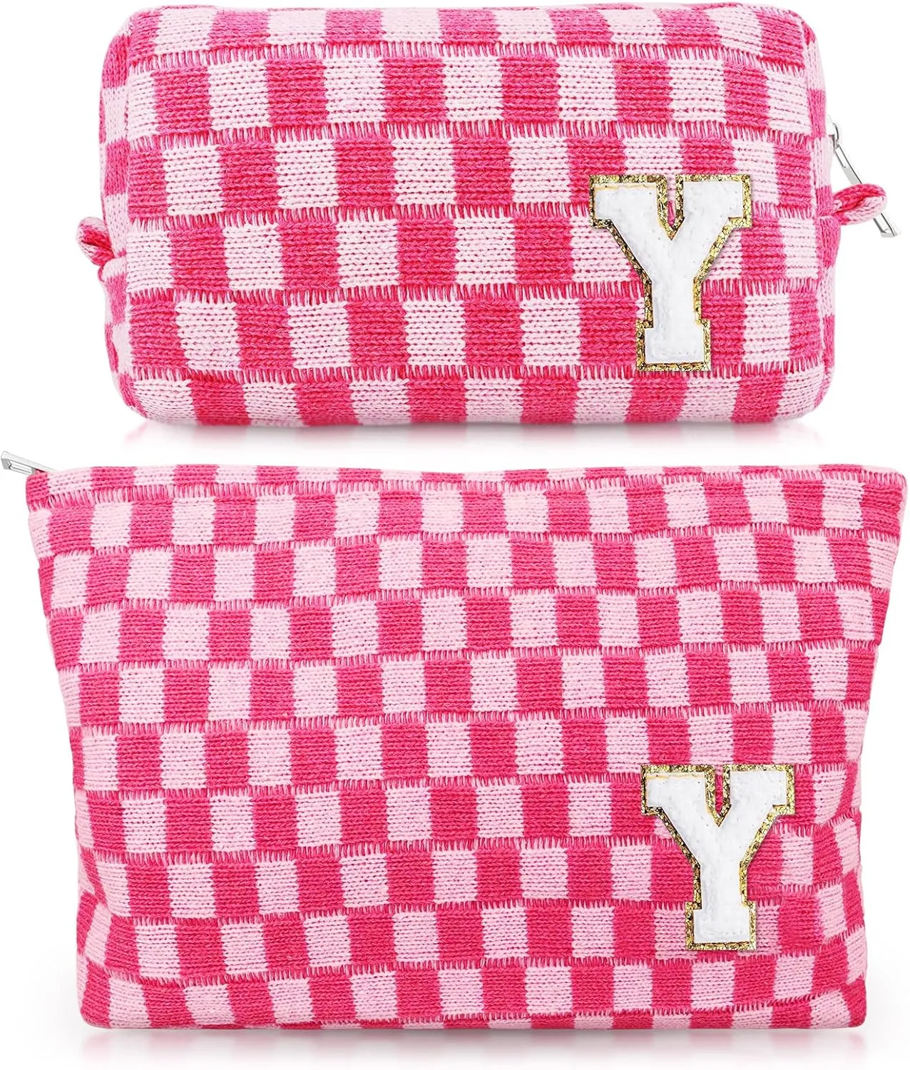 Initial Makeup Bags, Monogrammed Gifts for Women, Checkered Cosmetic Bag Travel Toiletry Bag Makeup Pouches Large Capacity Storage Bags - Personalized Bridesmaid, Birthday Gifts for Her Mom Friend