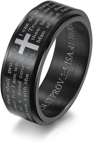Inspirational Bible Verses Rotatable Cross Faith Crucifix Chunky Band Ring for Men Women Stainless Steel Anti Anxiety Stress Relief Spinner Fidget Rings Statement Ring Dad Boyfriend Son Prayers Christmas New Year Party Gifts