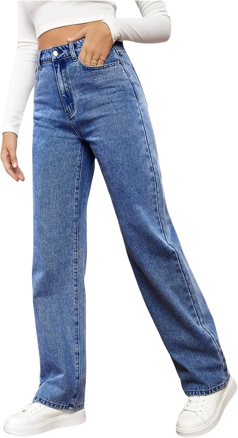 Jeans for Women High Waist Long Straight Leg Denim Pant Casual Baggy Regular Fit Jeans Stretchy Trousers with Pockets