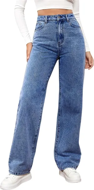 Jeans for Women High Waist Long Straight Leg Denim Pant Casual Baggy Regular Fit Jeans Stretchy Trousers with Pockets