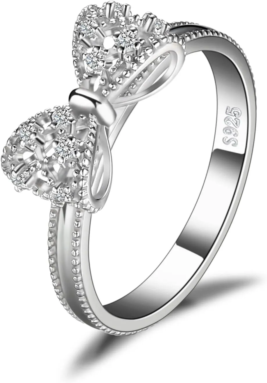 JewelryPalace 14k White Yellow Rose Gold Plated 925 Sterling Silver Rings for Women, Cubic Zirconia Promise Rings for Her, Stackable Wedding Bands Rings for Women Infinity Forever Love Knot Ring