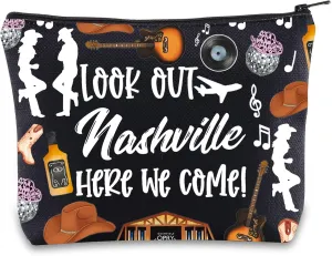 JNIAP Nashville Makeup Bag Nashville Trip Gifts Nashville Themed Gifts Nashville Zipper Bag Nashville Bags For Women (look out Nashville BL)