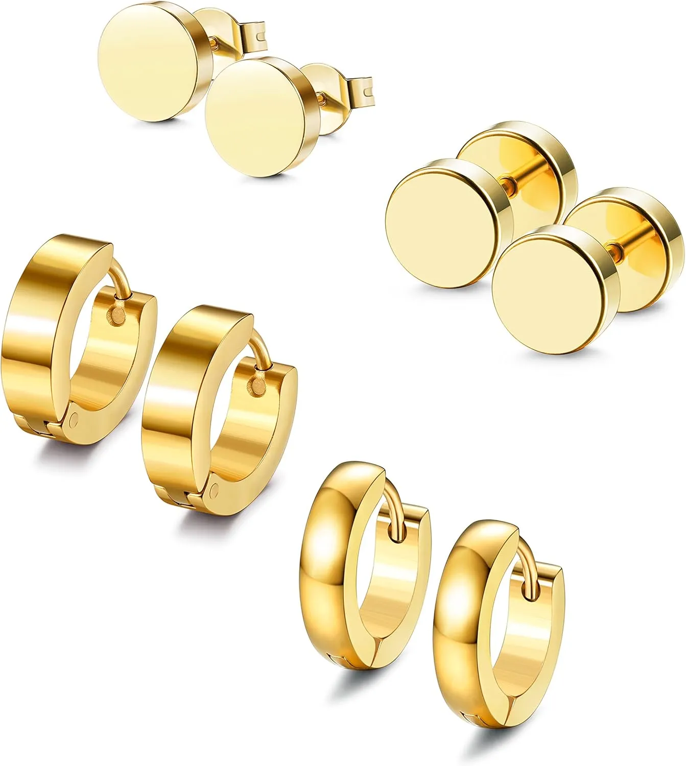 Jstyle 4 Pairs Hypoallergenic Stainless Steel Earrings For Sensitive Ears Simple Stud and Hoop Earrings Huggie Earring Set 18G