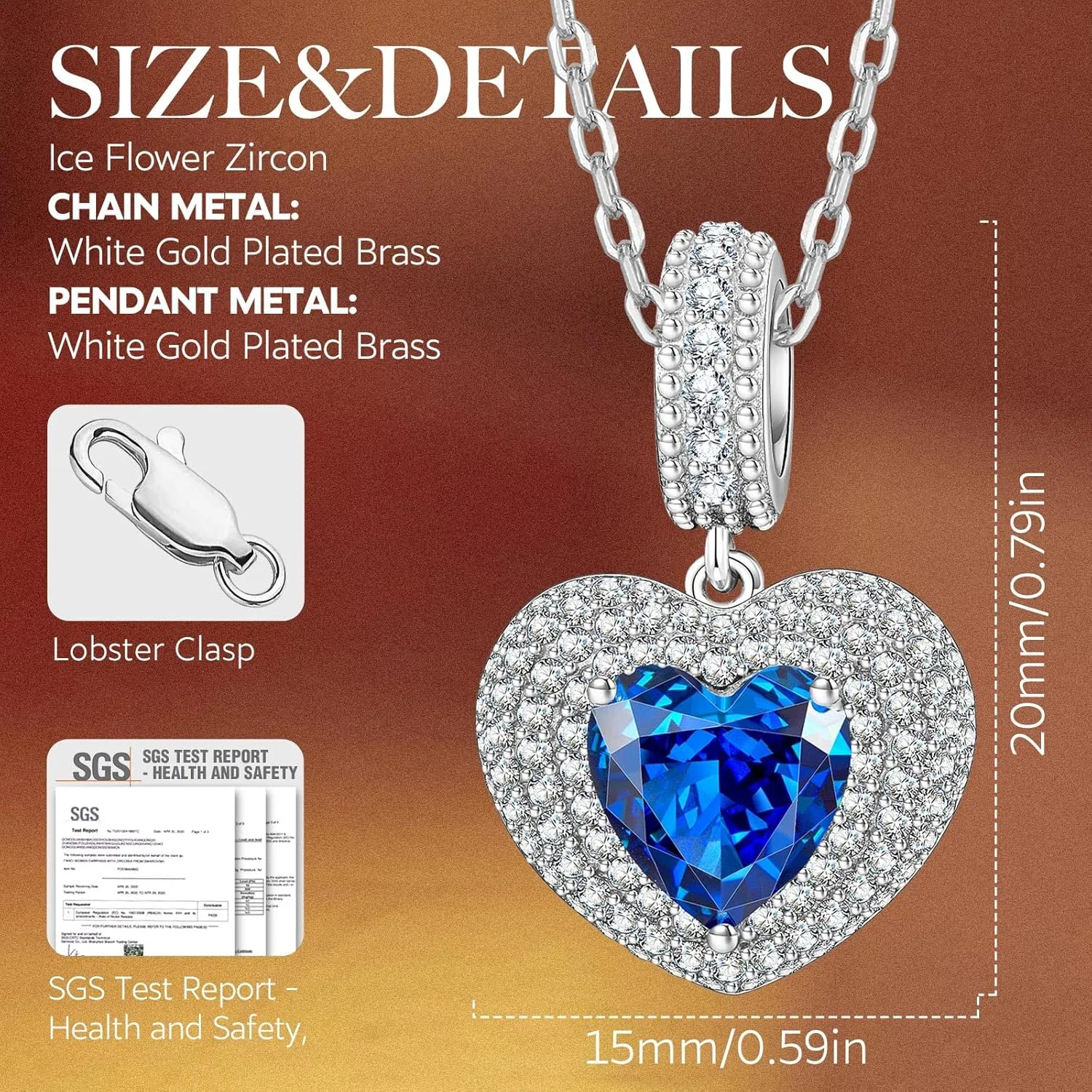 Kate Lynn Eternal Love Heart Necklaces for Women, White Gold Plated Silver/Brass with Ice-flower Zircons, Birthday & Anniversary Jewelry Gifts for Her