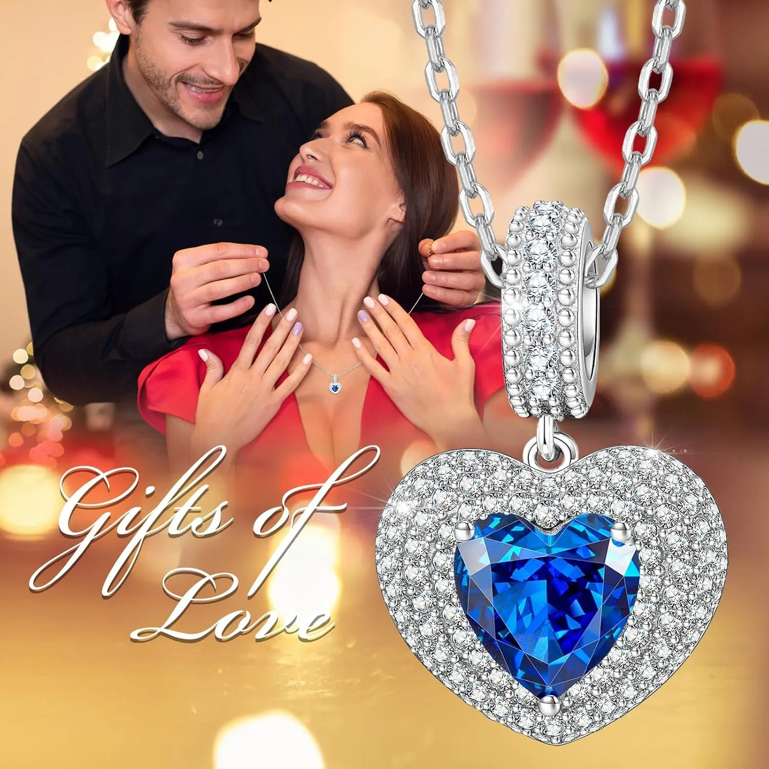 Kate Lynn Eternal Love Heart Necklaces for Women, White Gold Plated Silver/Brass with Ice-flower Zircons, Birthday & Anniversary Jewelry Gifts for Her