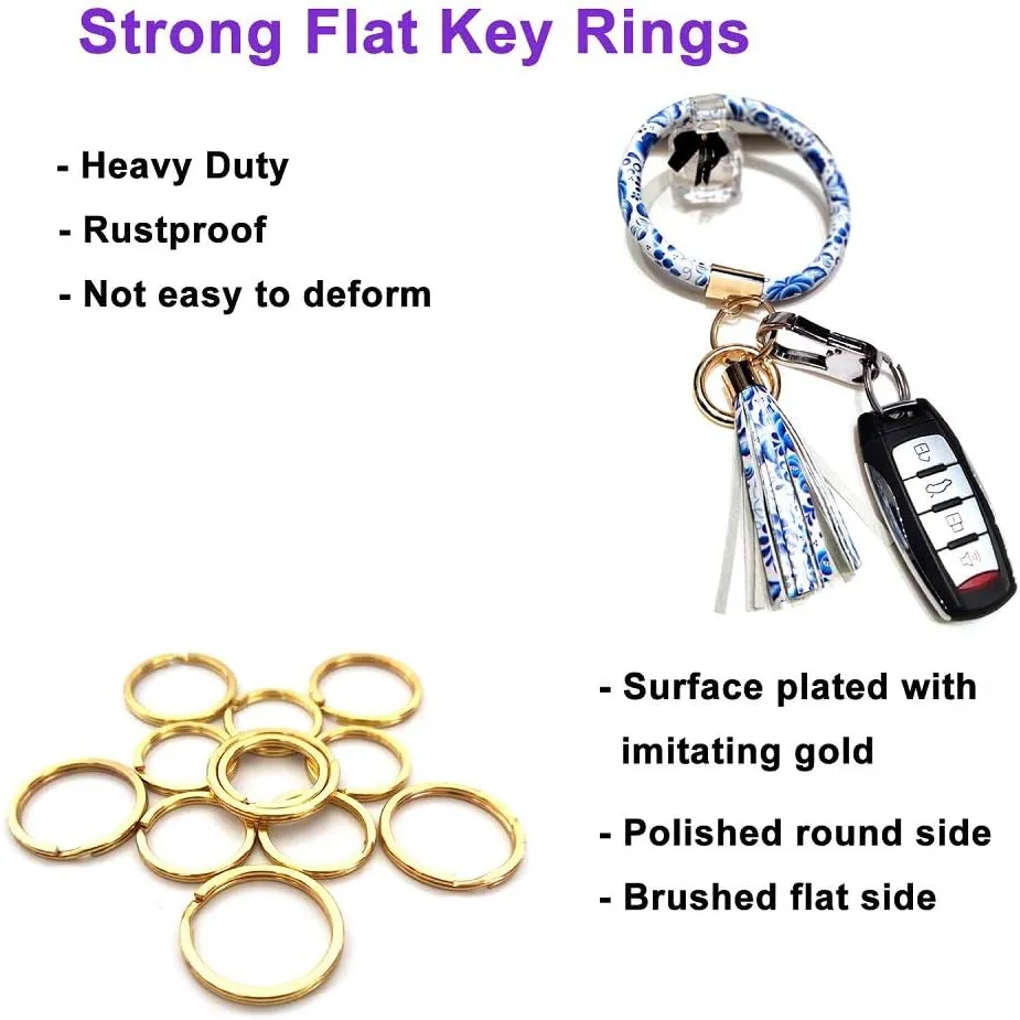 Key Rings for Keychain, Car Keys, Dog Tag Ring, Crafts, Golden, 12Pics