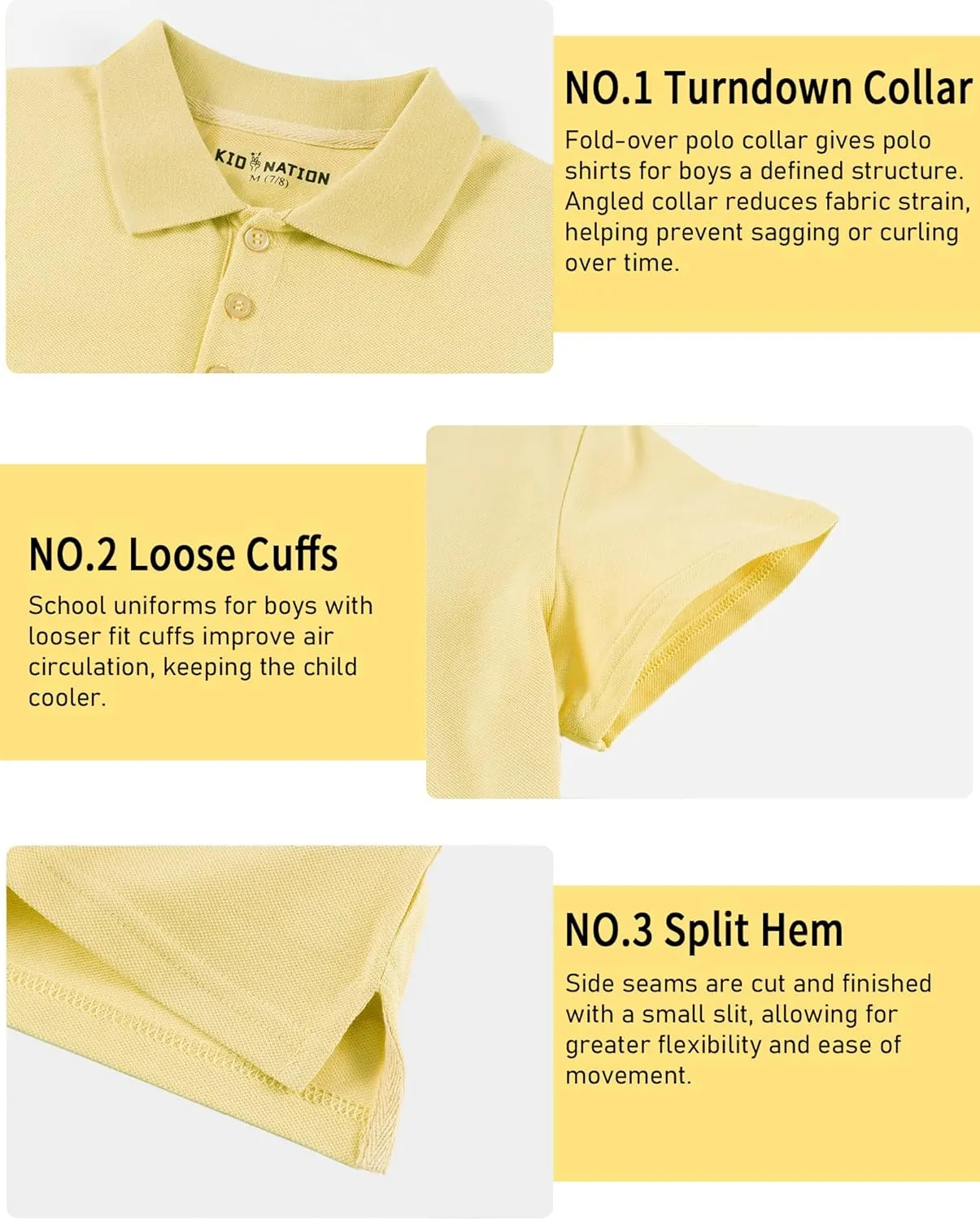 Kid Nation Boys Polo Shirts Kids School Uniform Shirts Short Sleeve Girls Collared Shirts 4-12 Years