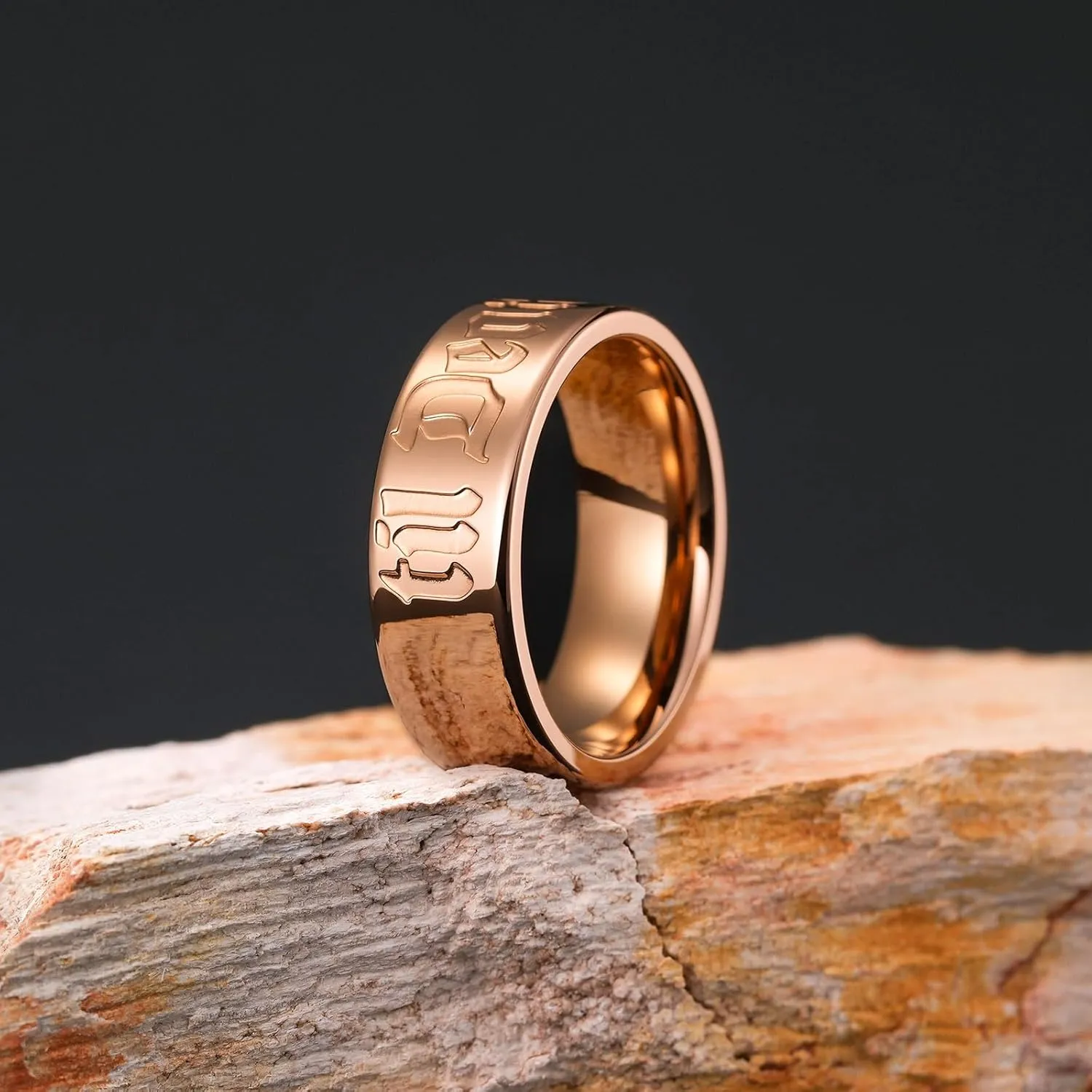 King Will Till Death Men Wedding Band in Rose Gold, 8mm Stainless Steel Wedding Ring for Men, Rose-Gold Wedding Ring Polished Corrosion-Resistant Till Death Ring Comfort Fit Size 7-12