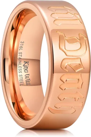 King Will Till Death Men Wedding Band in Rose Gold, 8mm Stainless Steel Wedding Ring for Men, Rose-Gold Wedding Ring Polished Corrosion-Resistant Till Death Ring Comfort Fit Size 7-12