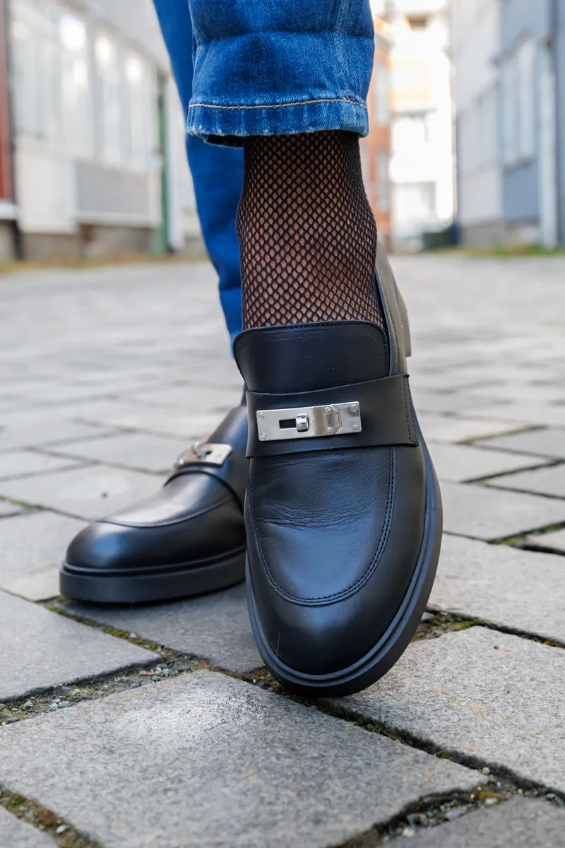 KMB Sort enkel loafer med slvspenne