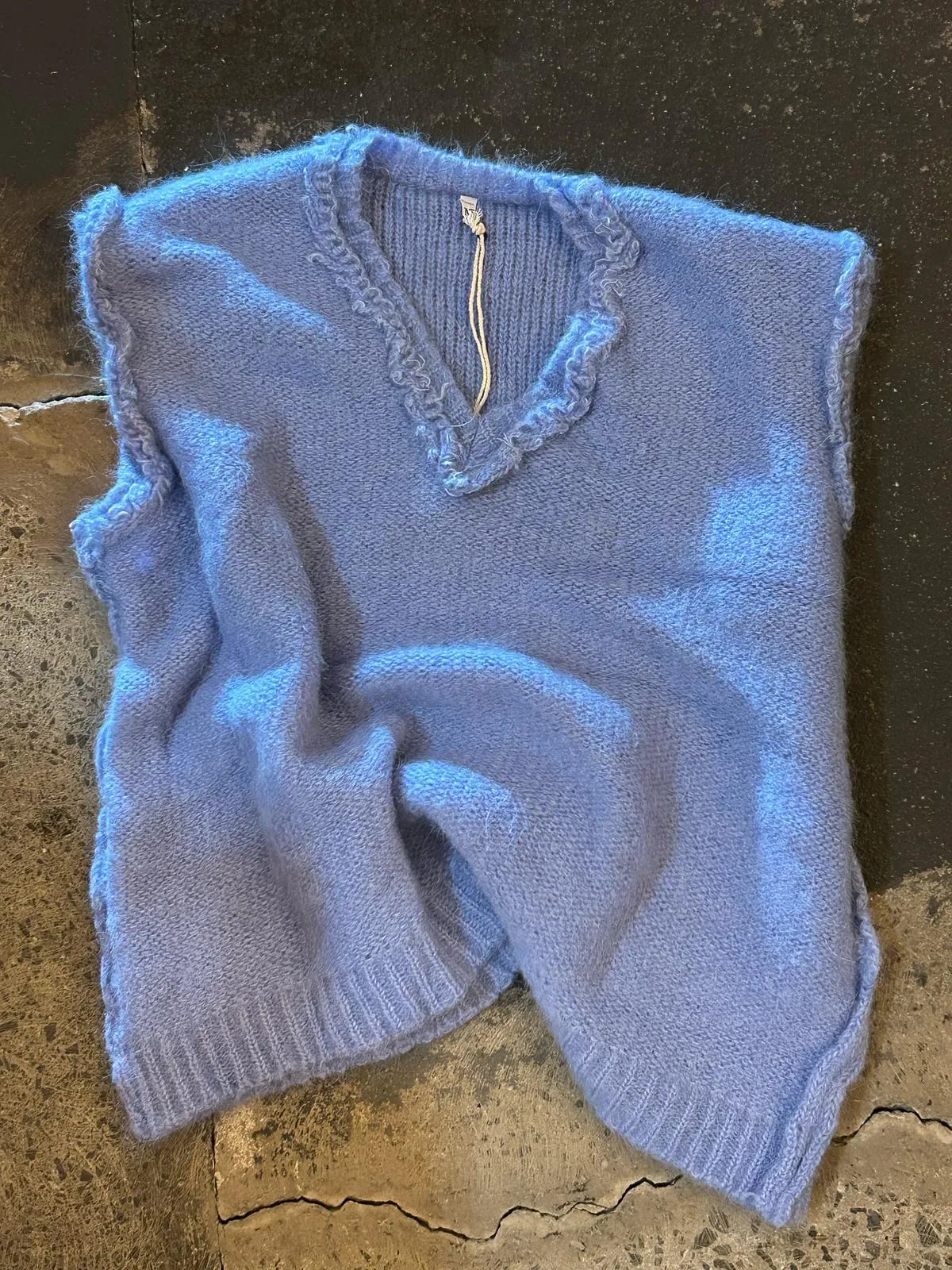 Knitted V neck Vest (Alpaca) - Sky Blue