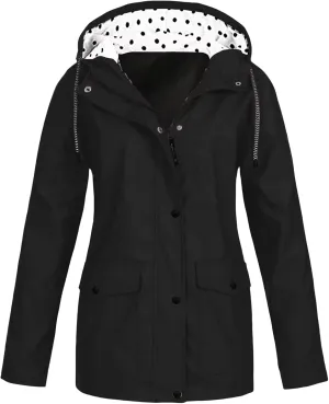 Kubbon Womens Raincoat Waterproof Windbreaker Long Sleeve Zip Up Hooded Jackets Coats Lightweight Active Outdoor Trench Coats