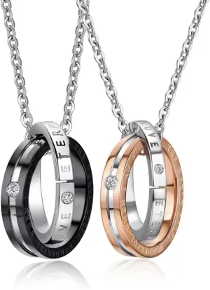 KunBead Matching Couple Jewelry Necklace Eternal Love Ring Necklace for Him and Her Valentines Day sets for 2