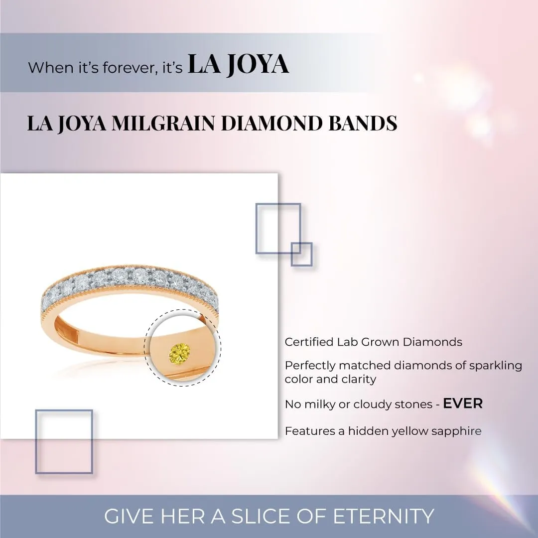 Lab Grown Diamond Wedding Bands for Women | 10K Yellow, White and Rose Gold Certified 1/10-1/2 Carat Milgrain Diamond Anniversary Bands, Promise Rings and Stackable Bands