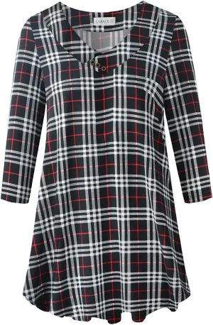 LARACE Plus Size Tunic Women's 3/4 Sleeve Tops And Blouses V Neck Shirts Loose Basic Tee