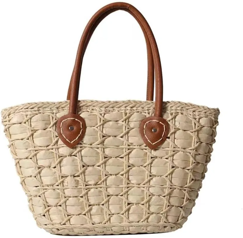 Large Straw Bag for Women, Summer Beach Bag Cute Handwoven Hobo Handbag Top Handle Bag Vacation Bag Basket Purse