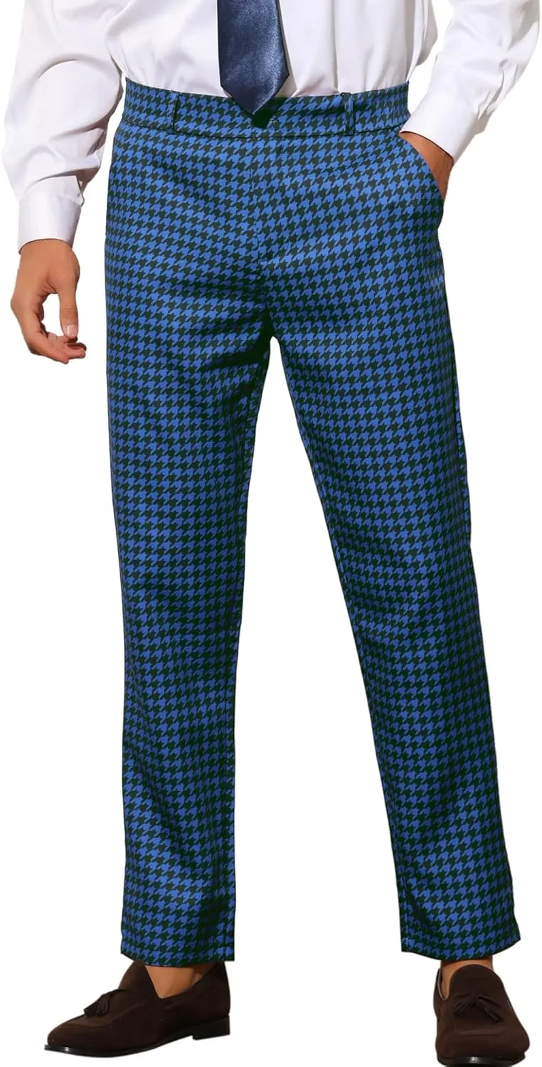 Lars Amadeus Houndstooth Pattern Pants for Men's Slim Fit Classic Business Plaid Dress Trousers