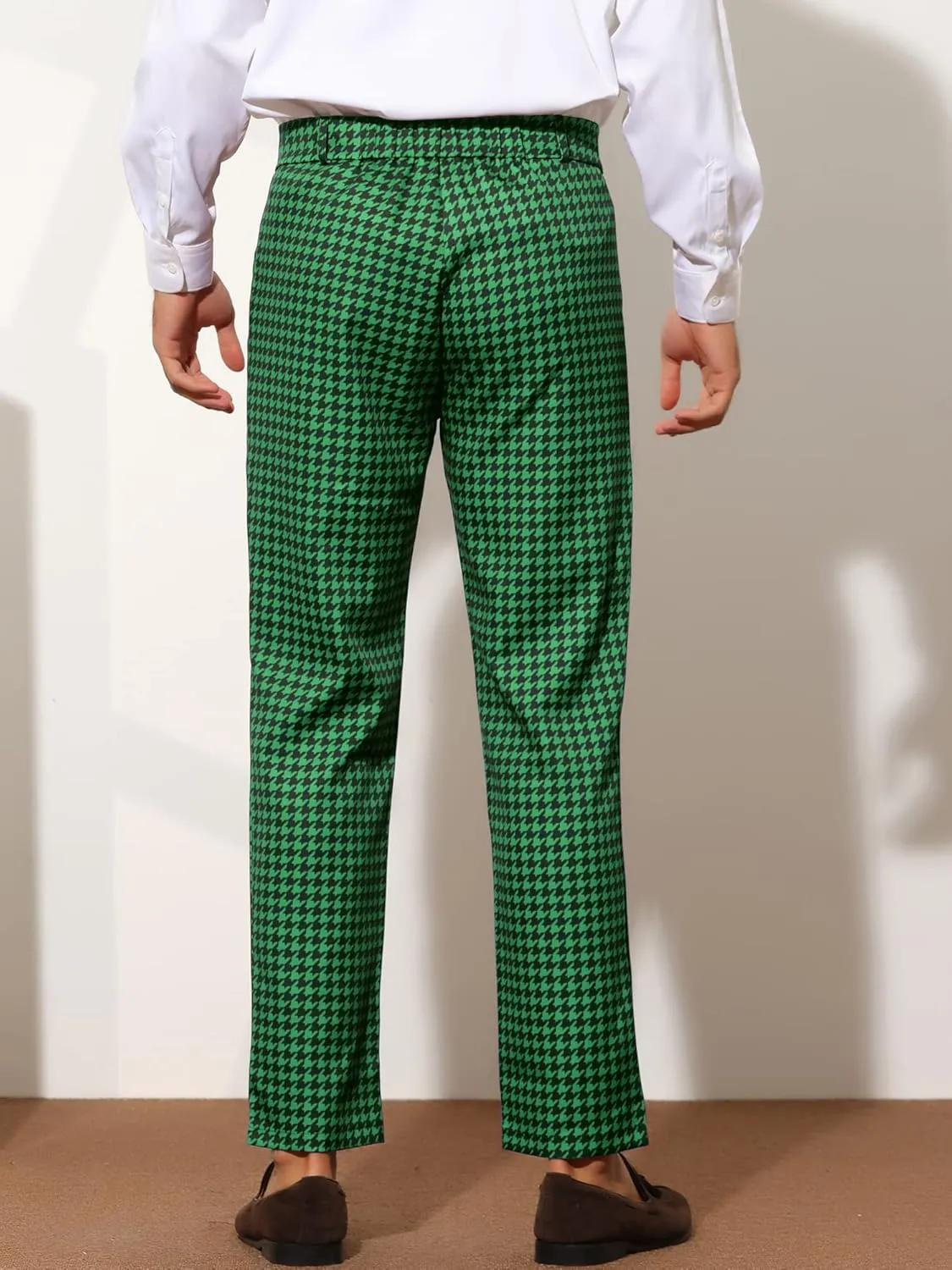 Lars Amadeus Houndstooth Pattern Pants for Men's Slim Fit Classic Business Plaid Dress Trousers