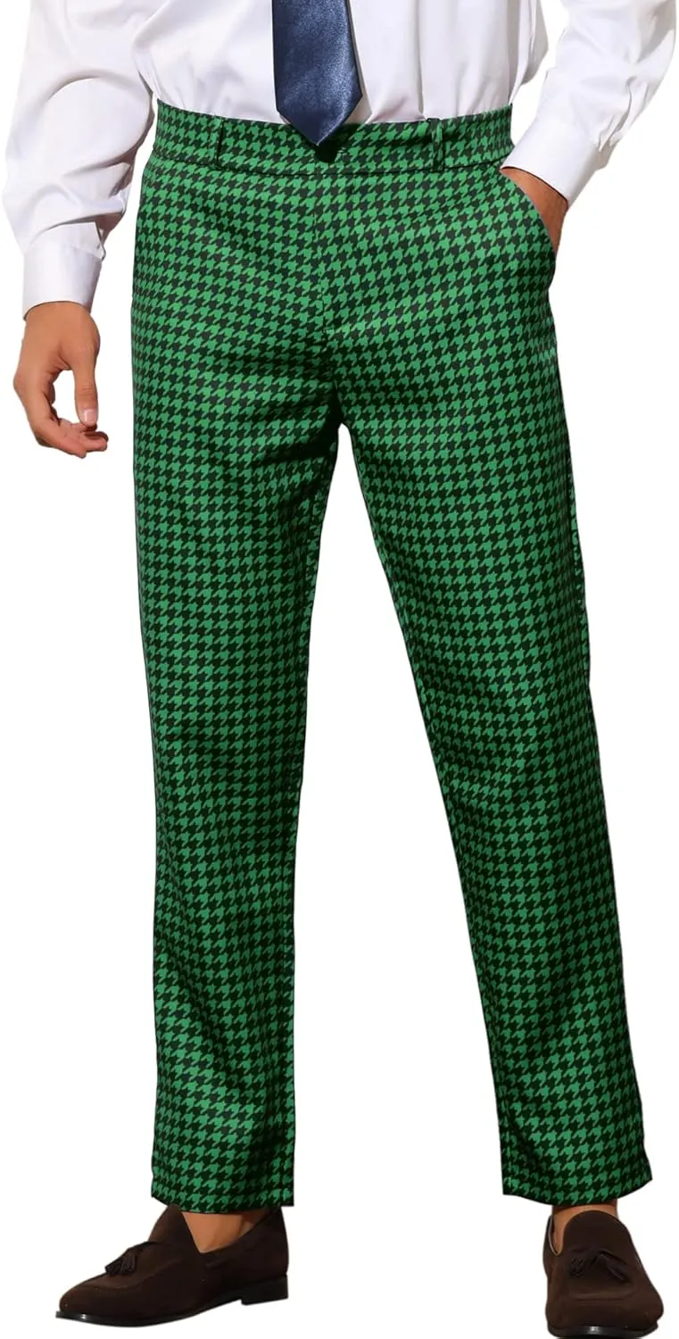 Lars Amadeus Houndstooth Pattern Pants for Men's Slim Fit Classic Business Plaid Dress Trousers