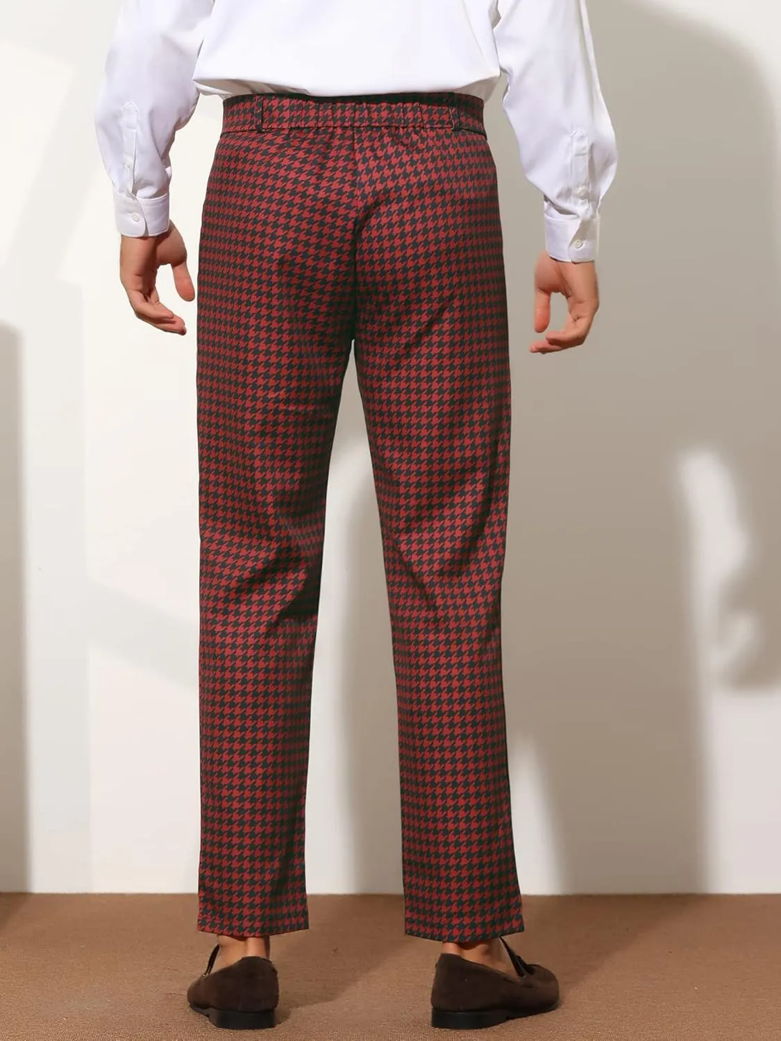 Lars Amadeus Houndstooth Pattern Pants for Men's Slim Fit Classic Business Plaid Dress Trousers