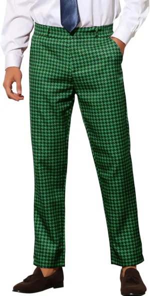 Lars Amadeus Houndstooth Pattern Pants for Men's Slim Fit Classic Business Plaid Dress Trousers