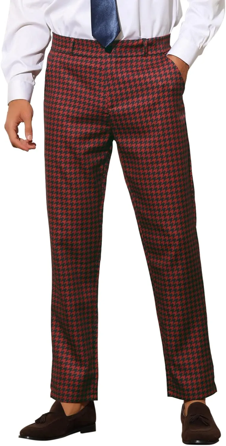 Lars Amadeus Houndstooth Pattern Pants for Men's Slim Fit Classic Business Plaid Dress Trousers