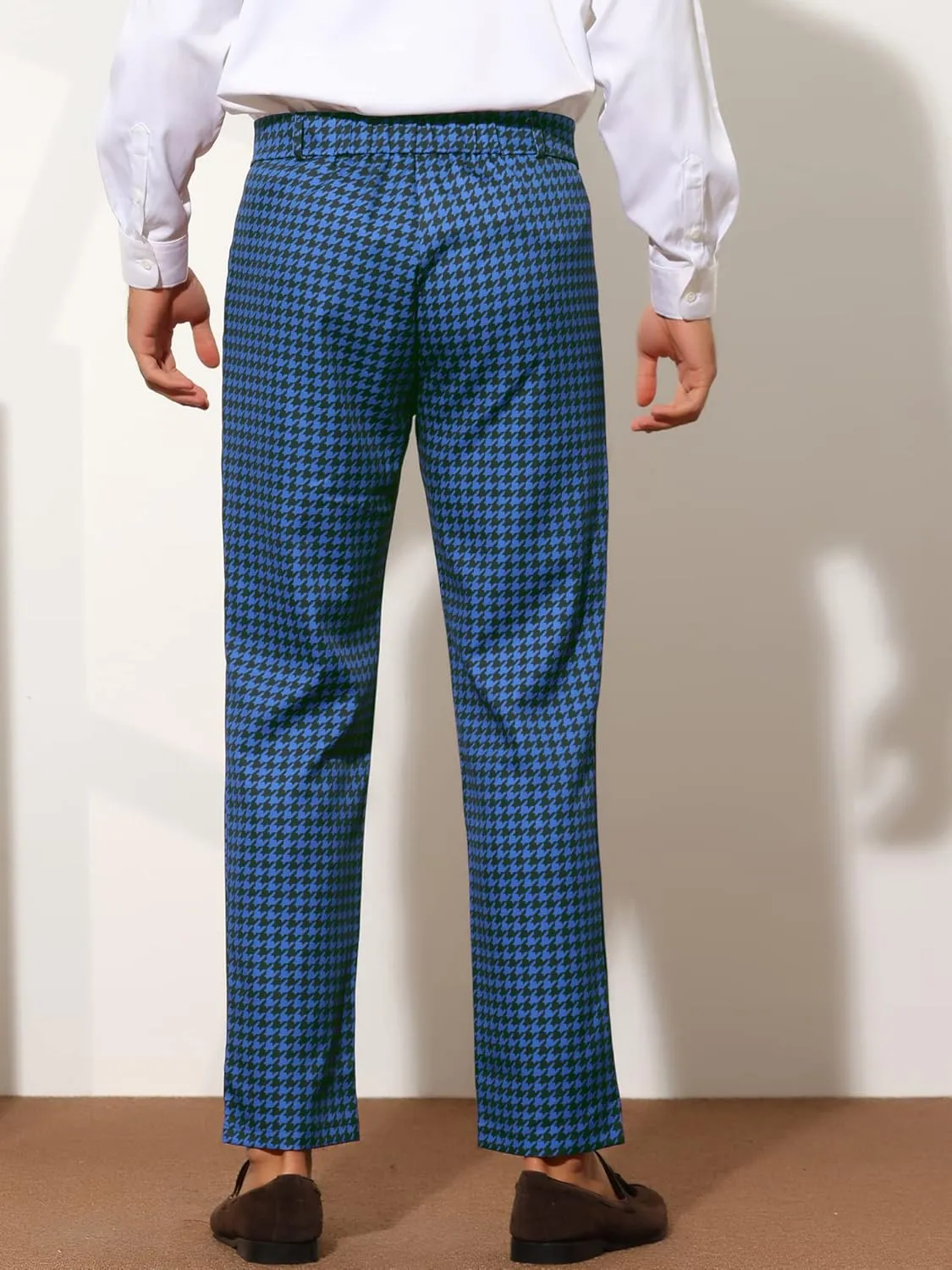 Lars Amadeus Houndstooth Pattern Pants for Men's Slim Fit Classic Business Plaid Dress Trousers