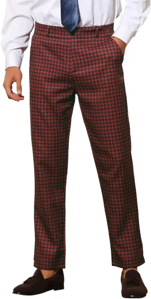 Lars Amadeus Houndstooth Pattern Pants for Men's Slim Fit Classic Business Plaid Dress Trousers