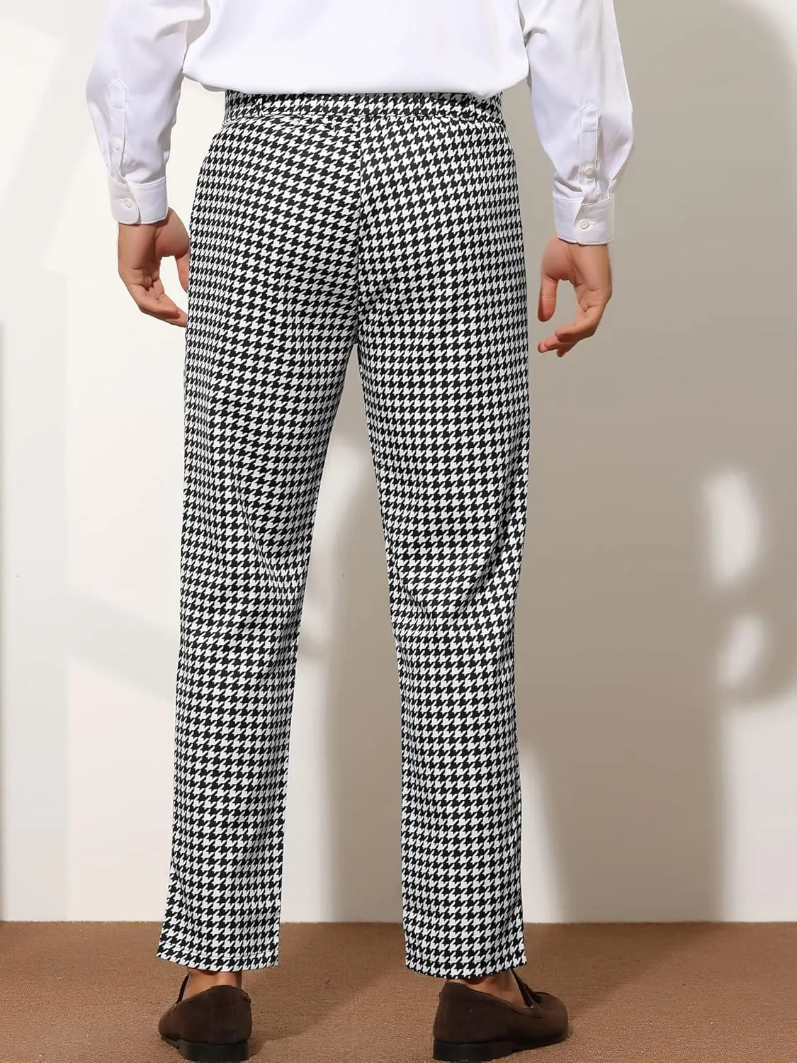 Lars Amadeus Houndstooth Pattern Pants for Men's Slim Fit Classic Business Plaid Dress Trousers