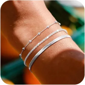 Layered Bracelets Bracelets Set for Women 14K Gold Plated/Silver Dainty Link Chain Bracelet Stackable Jewelry Gifts for Women