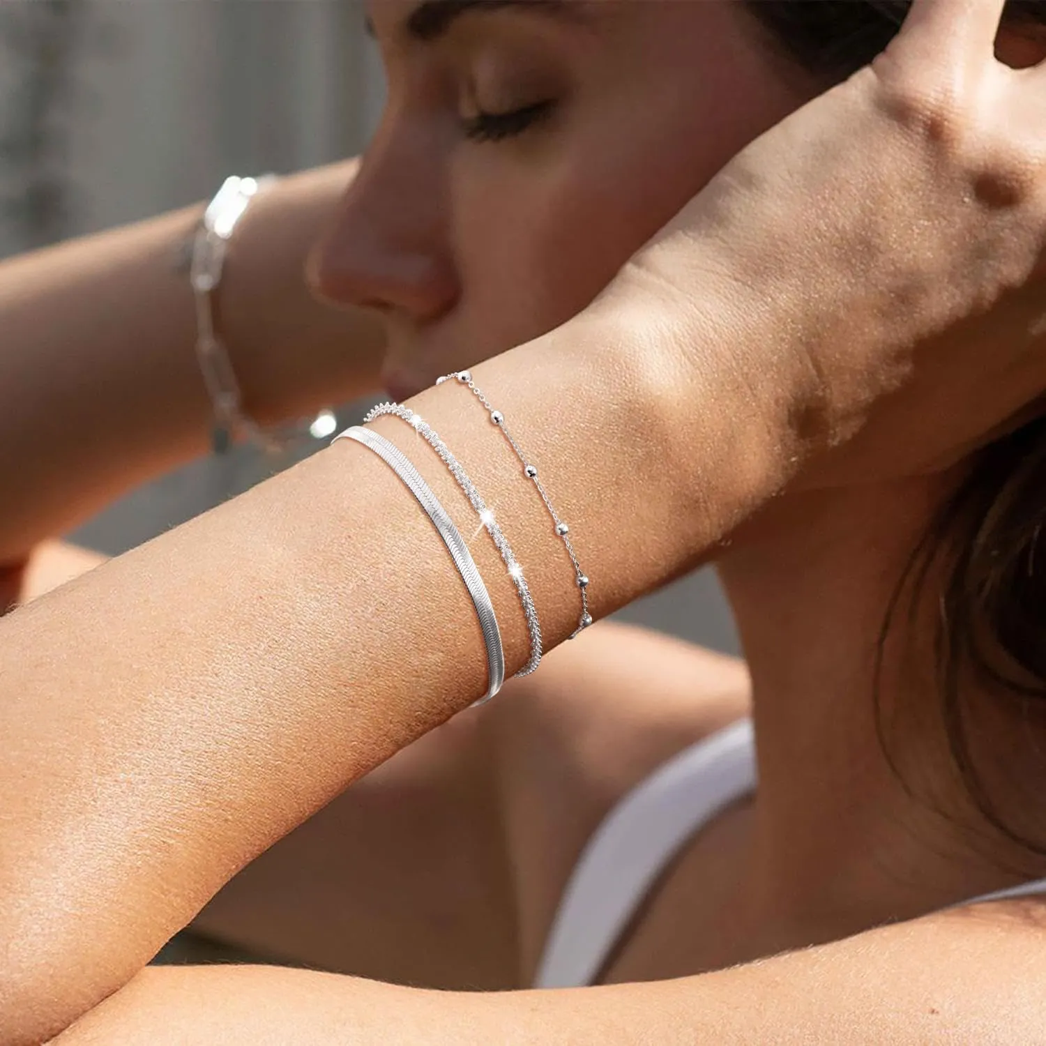 Layered Bracelets Bracelets Set for Women 14K Gold Plated/Silver Dainty Link Chain Bracelet Stackable Jewelry Gifts for Women